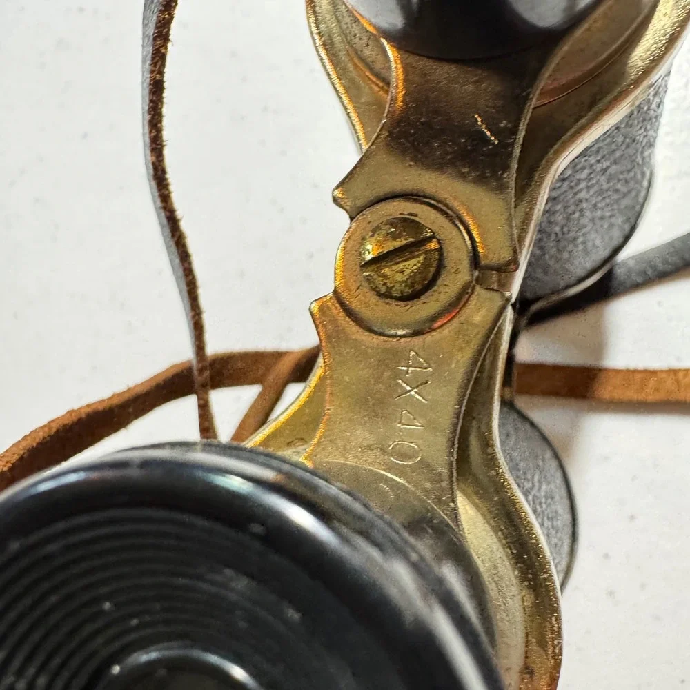 Vintage Brass Leather Binoculars 4x40 Japan‎ Opera Glasses Theater Sports Gold